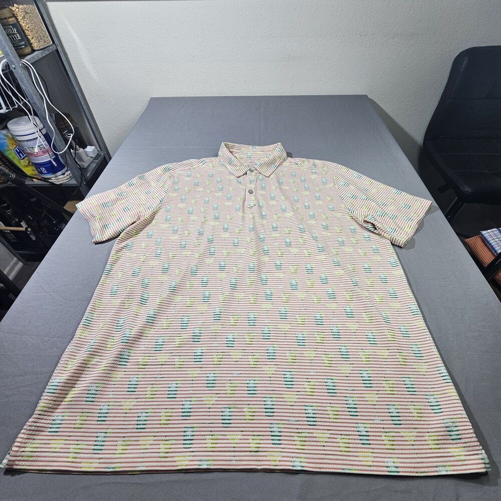 Tommy Bahama Men XL Costa Wave Seersipper IslandZone Polo Shirt Cocktail Stripe